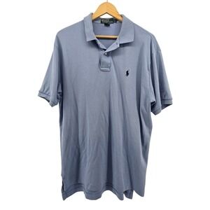 Polo Ralph Lauren Polo Shirt Men L Blue Solid Short Sleeve Embroidered Pony Pima